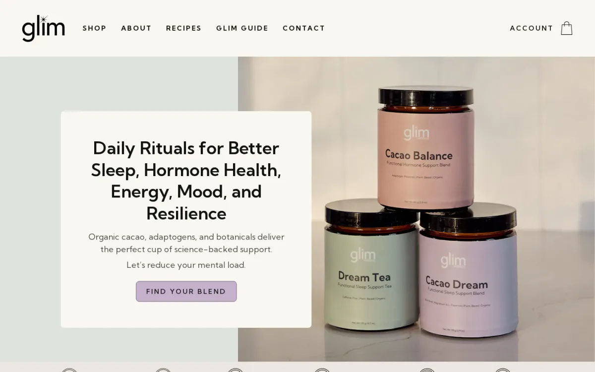 Glim Wellness Shopify storefront